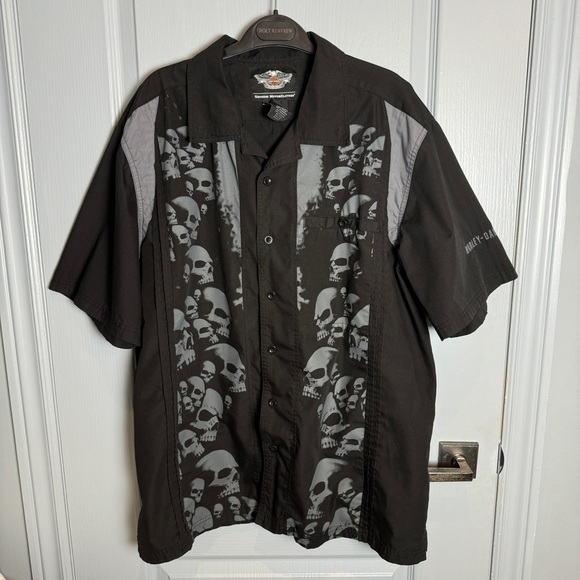 Harley Davidson Button Up Shirt Short Sleeve Mens XL Black Skulls Bar Motorcycle - Picture 3 of 14